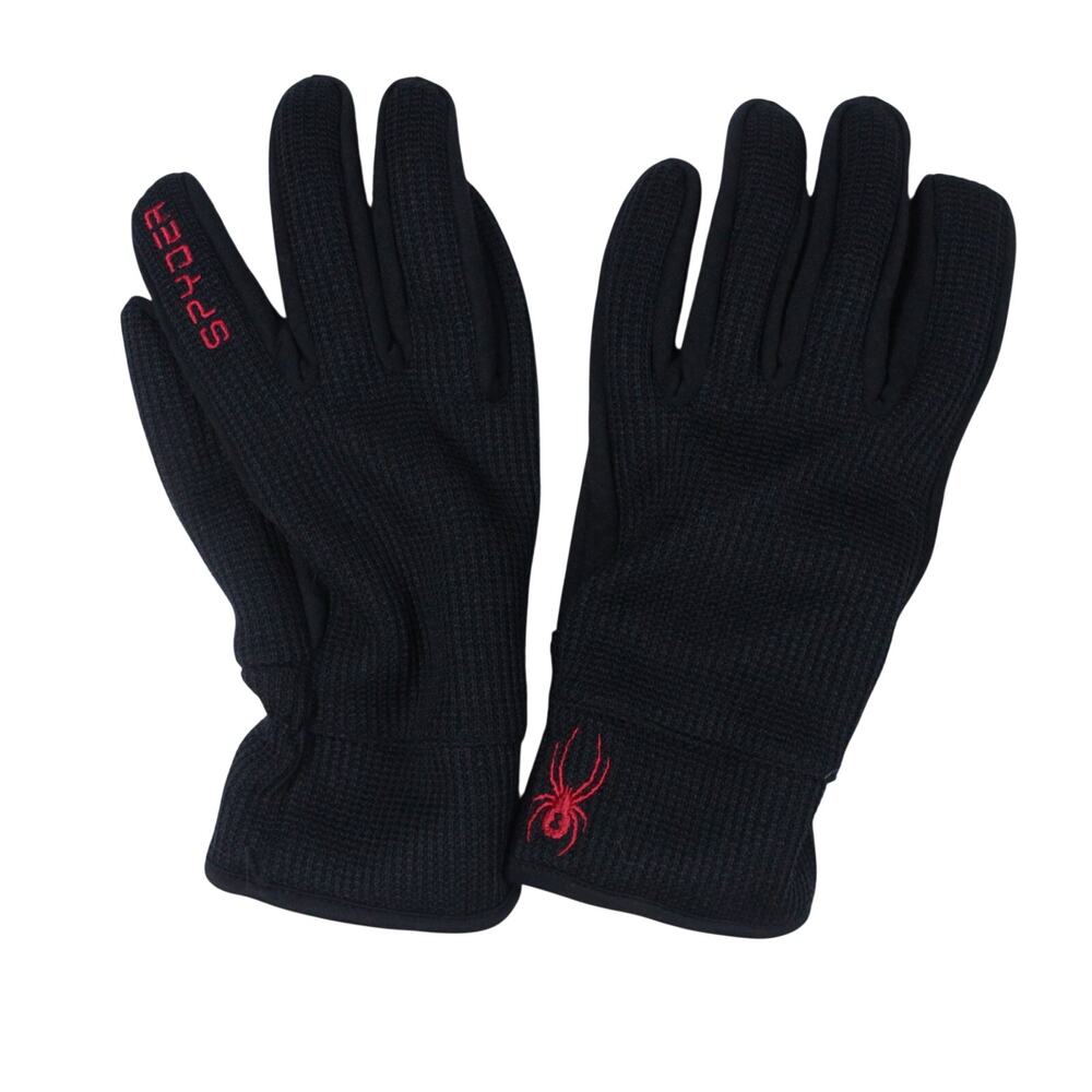 Spyder Mens Black Waffle Knit Performance Winter Gloves 2000510 Logo sz M